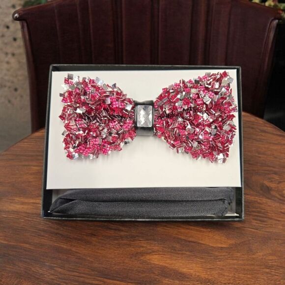 MEN'S  LUXURY GRAVELSTONE BOW TIE AND POCKET  SQUARE. SBT43. - Picture 1 of 3